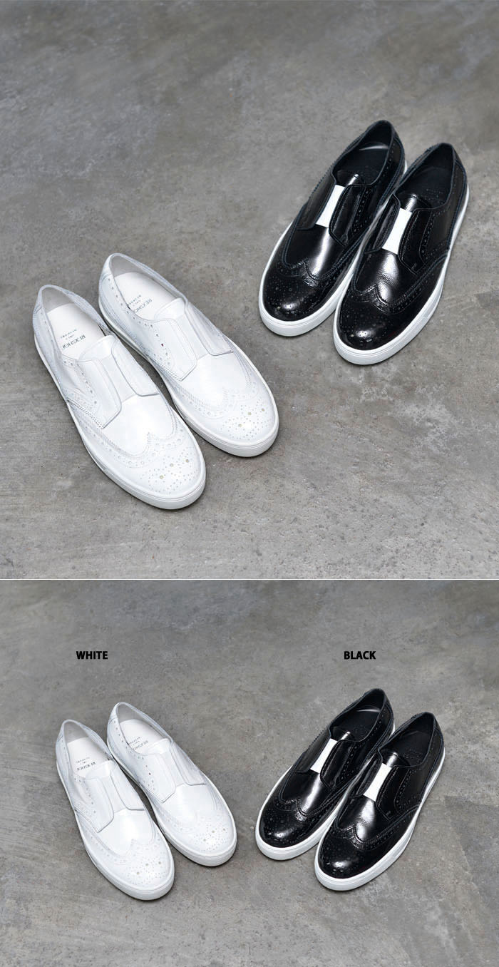 Shoes White Bandage Accent Wingtip SliponShoes 460 GUYLOOK Men's Trendy Fashion Clothing